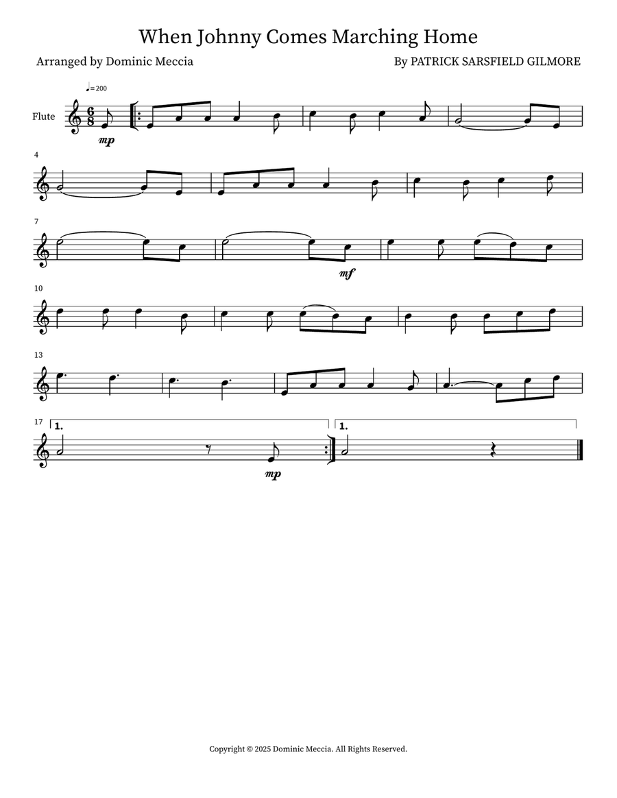 When Johnny Comes Marching Home Flute Solo scores gallery preview page 1