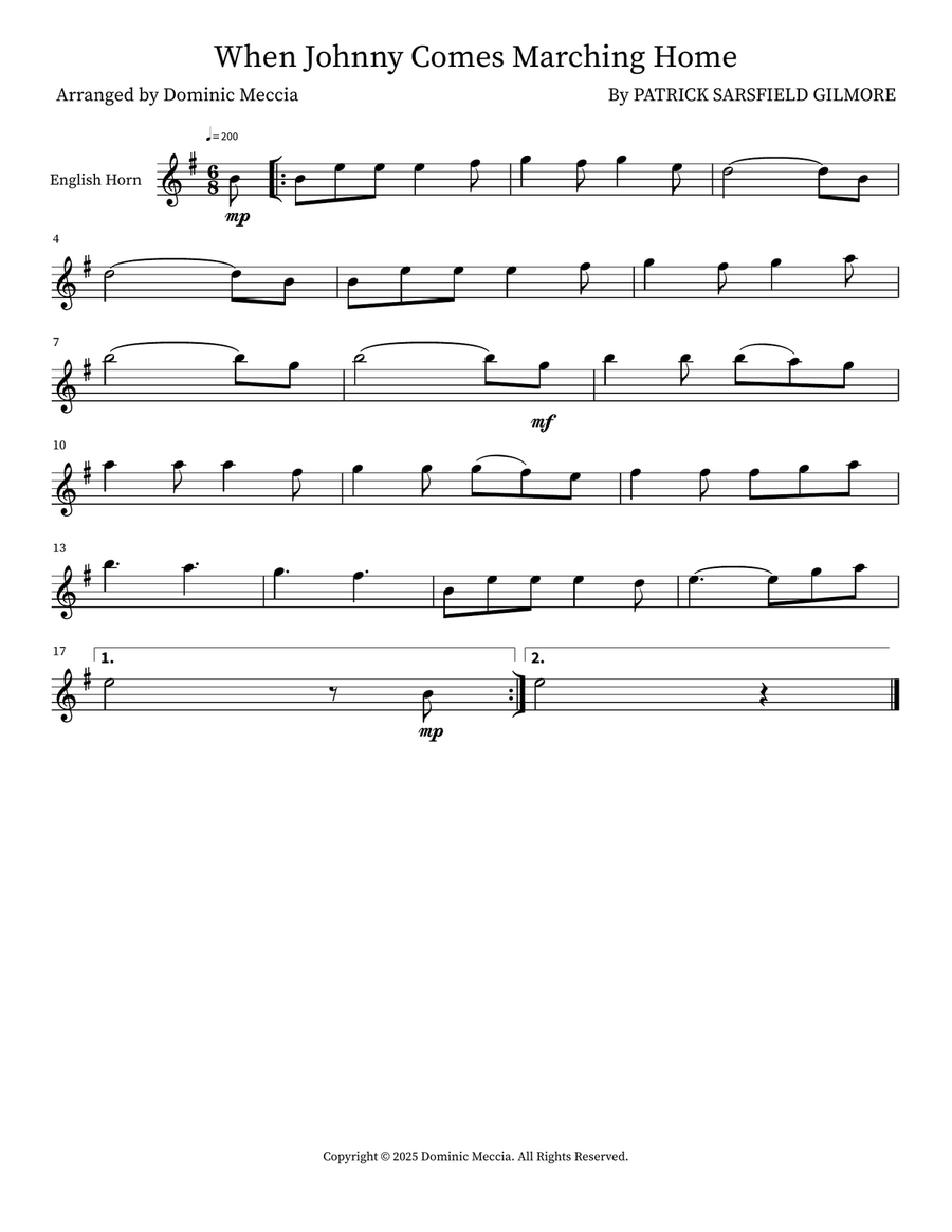 When Johnny Comes Marching Home English Horn scores gallery preview page 1