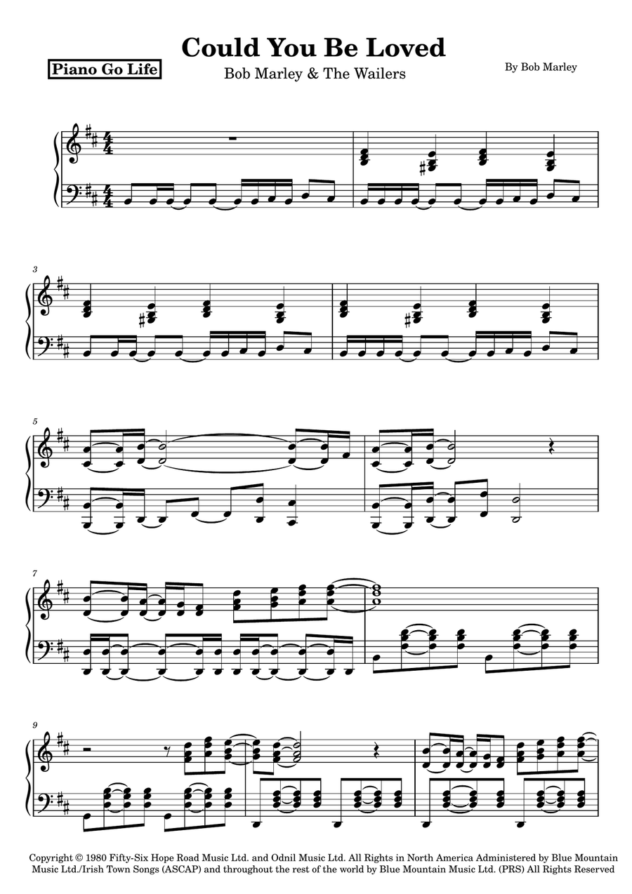 Could You Be Loved Could You Be Loved Piano Solo scores gallery preview page 1