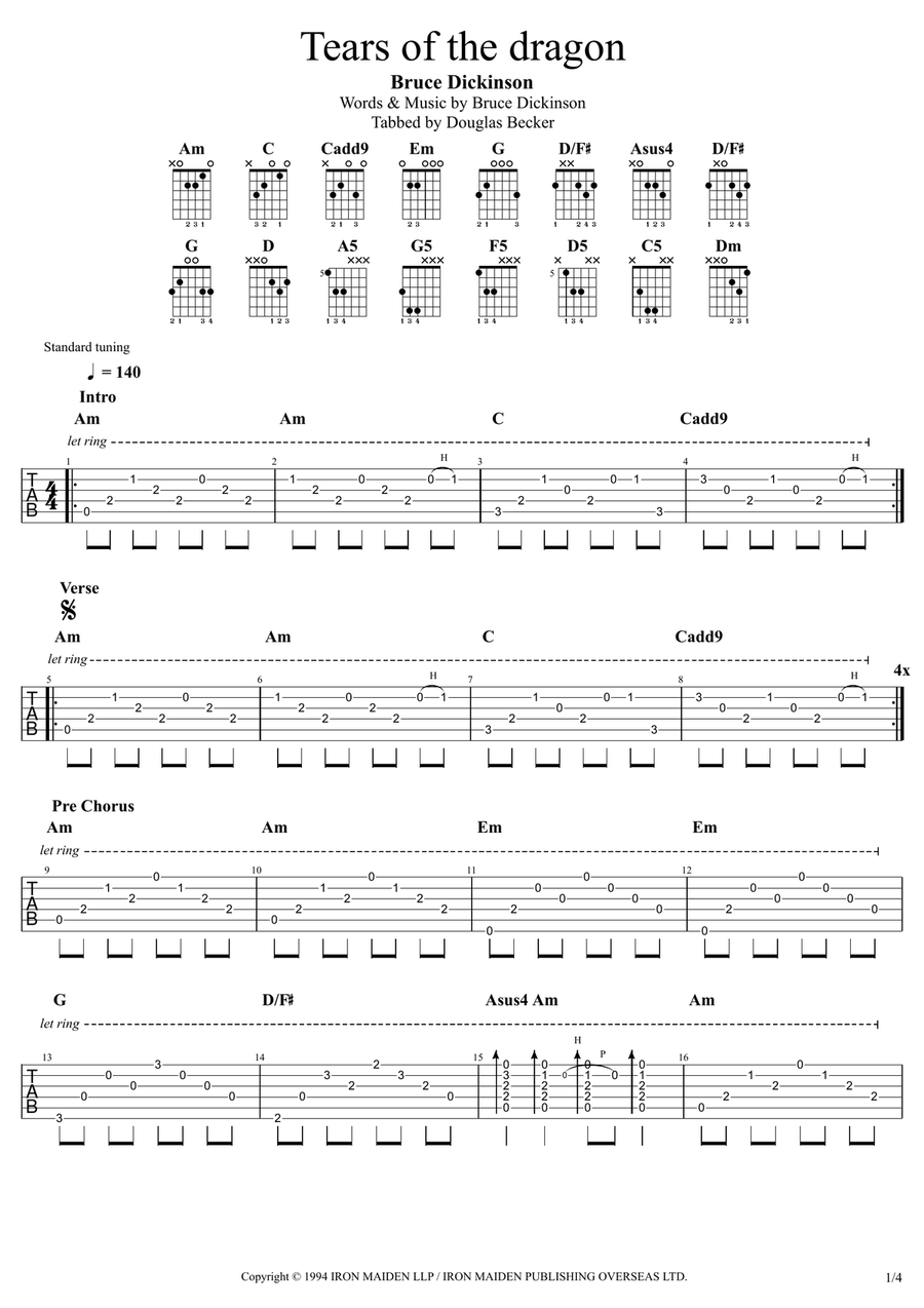 Tears Of The Dragon Tears Of The Dragon Acoustic Guitar scores gallery preview page 1