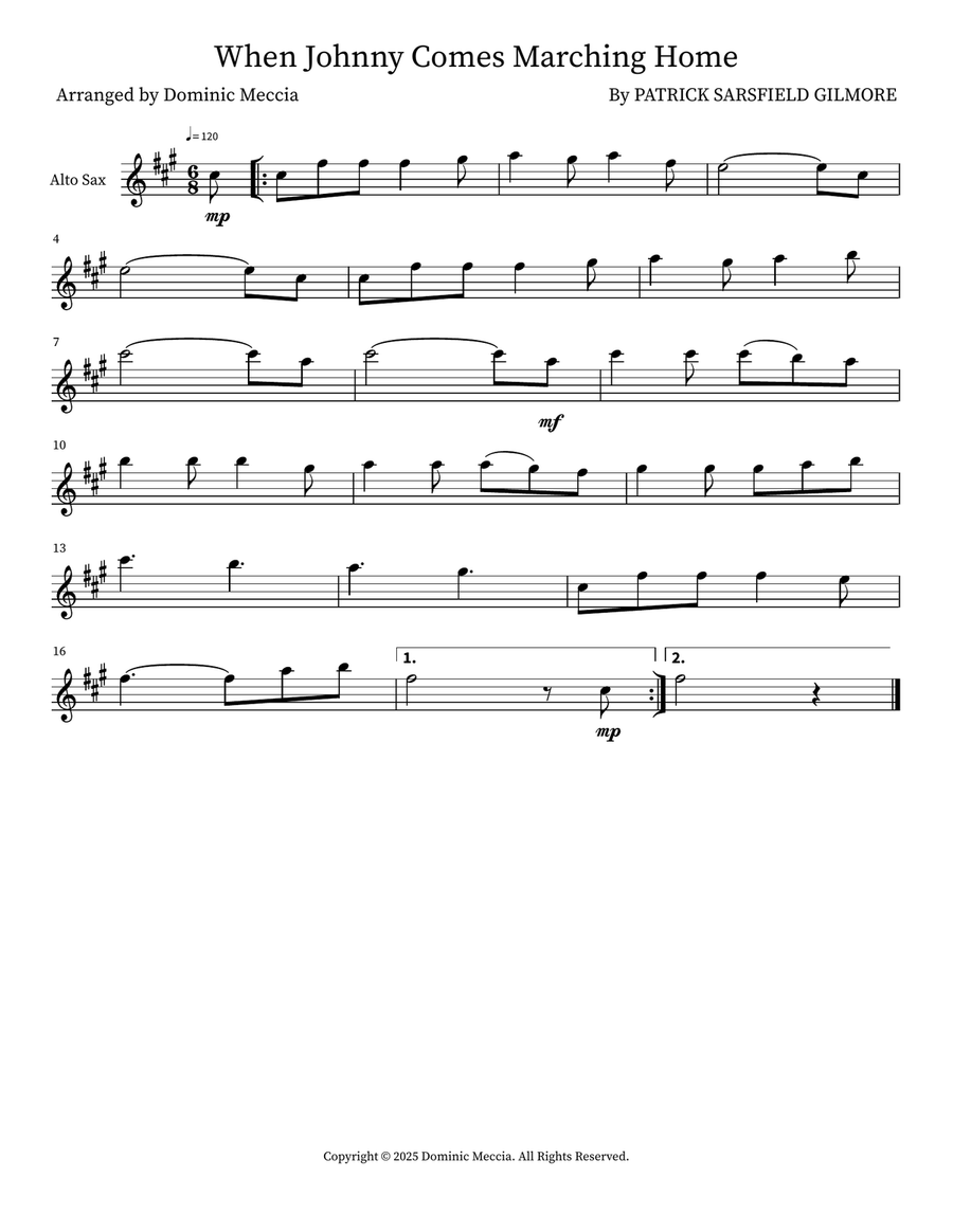 When Johnny Comes Marching Home Alto Saxophone scores gallery preview page 1