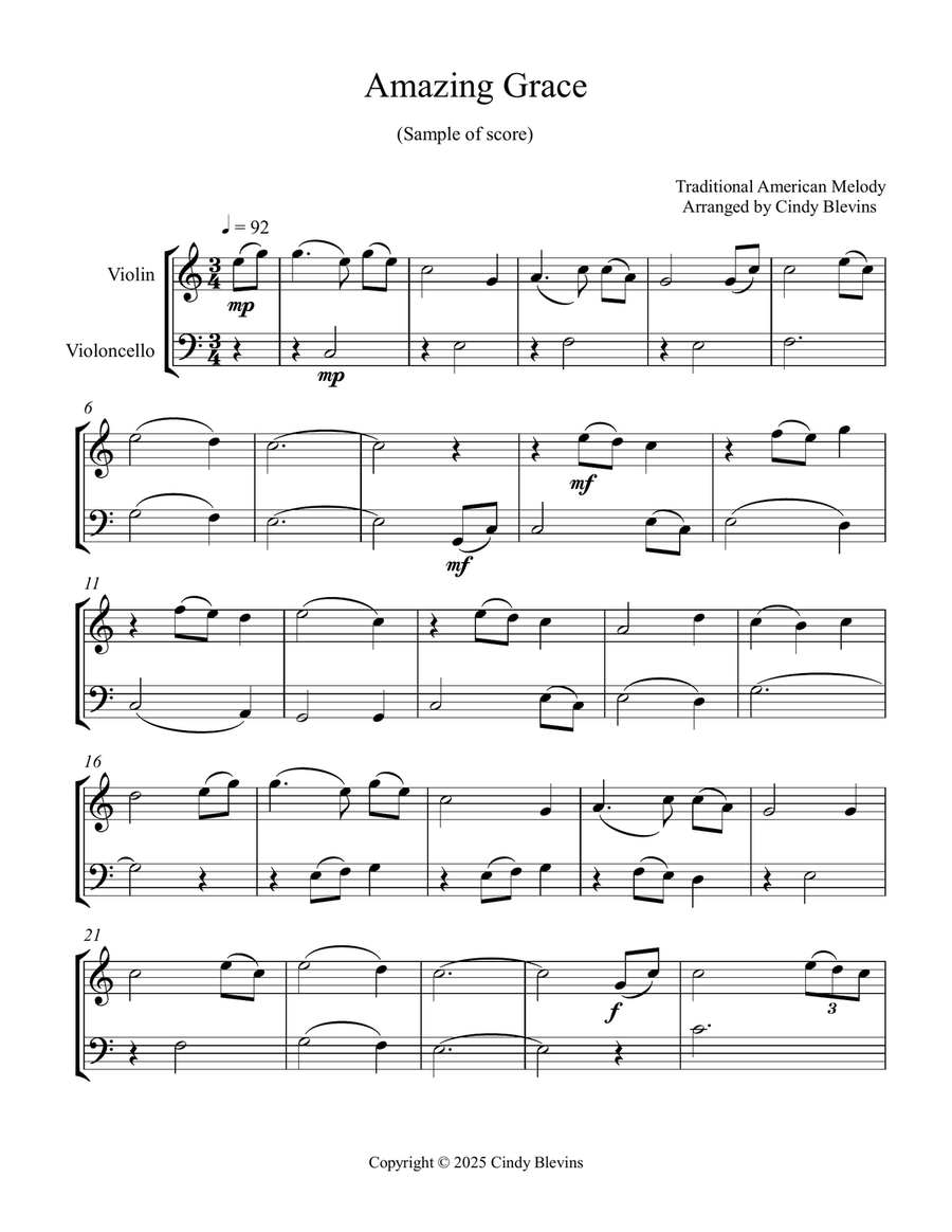 12 Favorite Hymns, Book 1, Violin and Cello String Duet scores gallery preview page 2