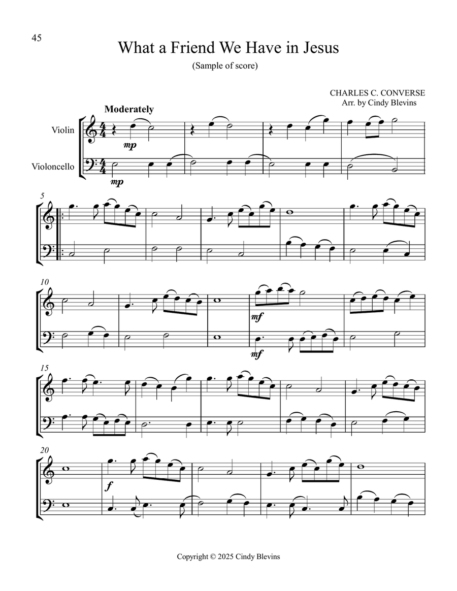 12 Favorite Hymns, Book 1, Violin and Cello String Duet scores gallery preview page 5