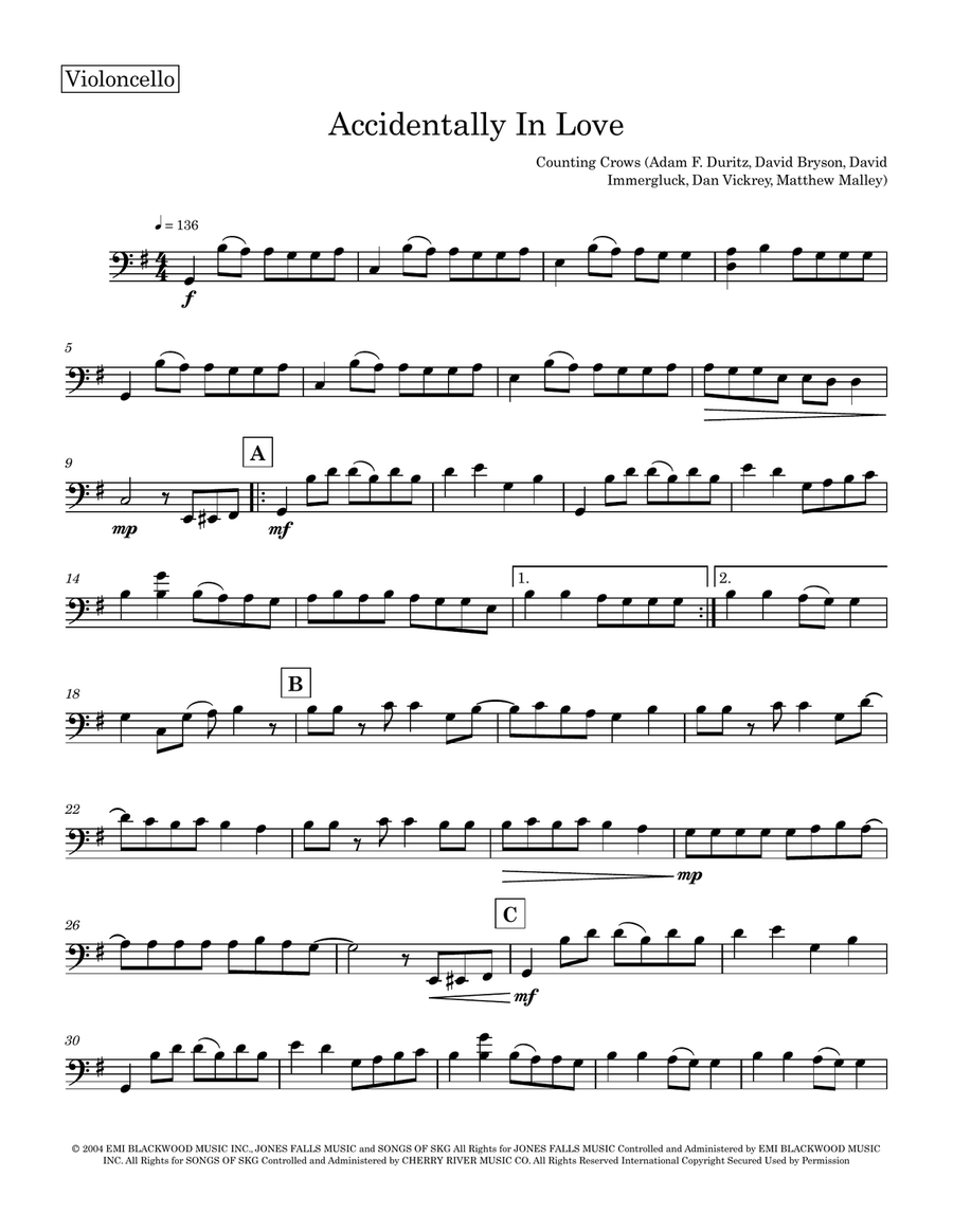 Accidentally In Love Accidentally In Love Cello Solo scores gallery preview page 1