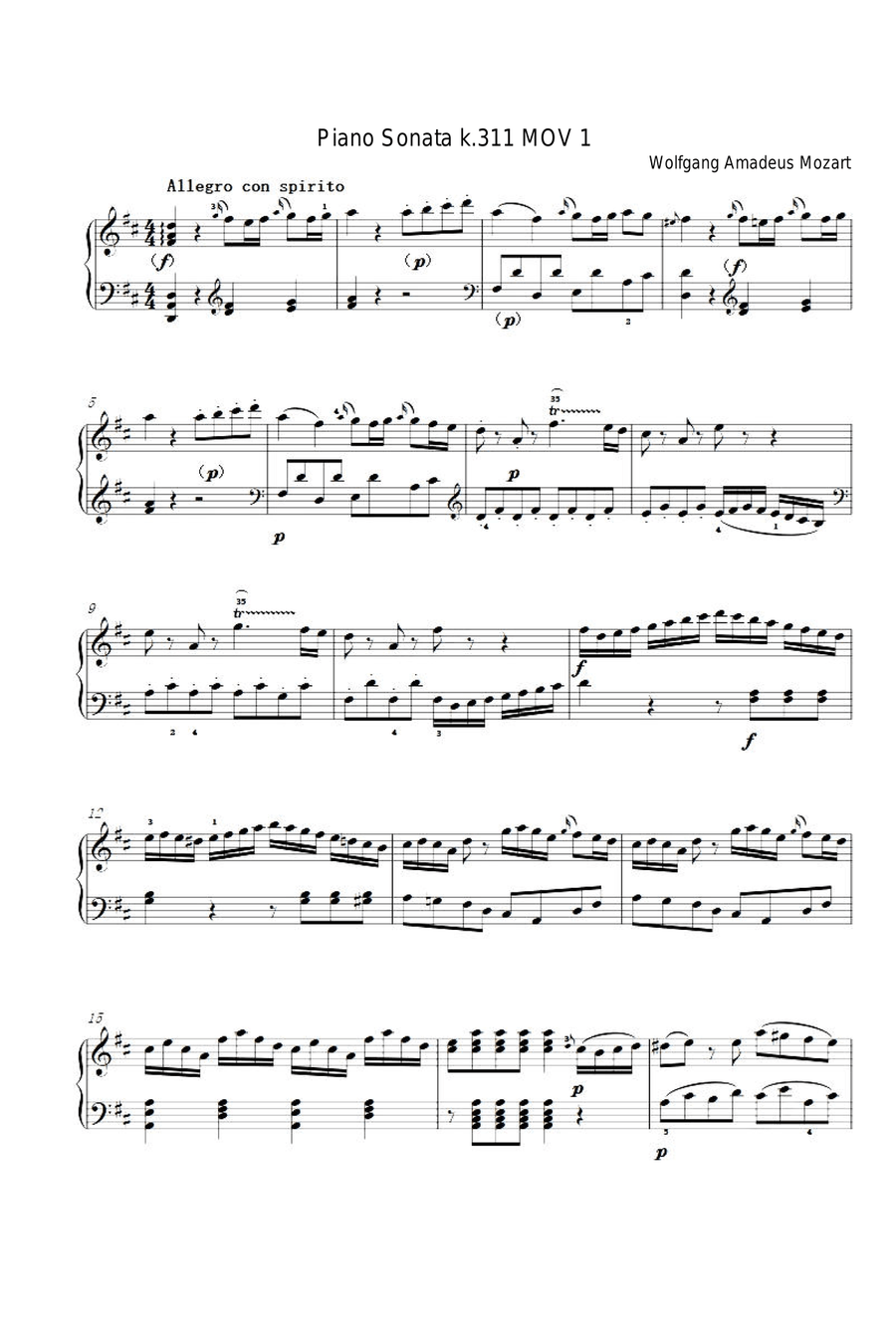 Piano Sonata k.311 MOV 1 - Wolfgang Amadeus Mozart Piano Solo scores gallery preview page 1