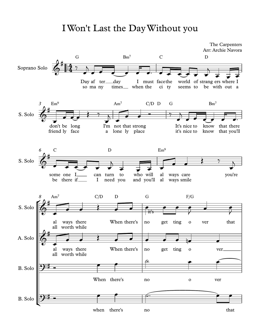 I wont last the day without you 4-Part scores gallery preview page 1