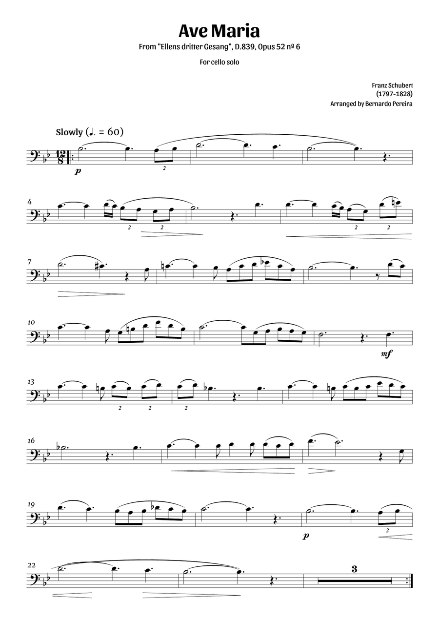 Ave Maria (cello solo) Cello Solo scores gallery preview page 1
