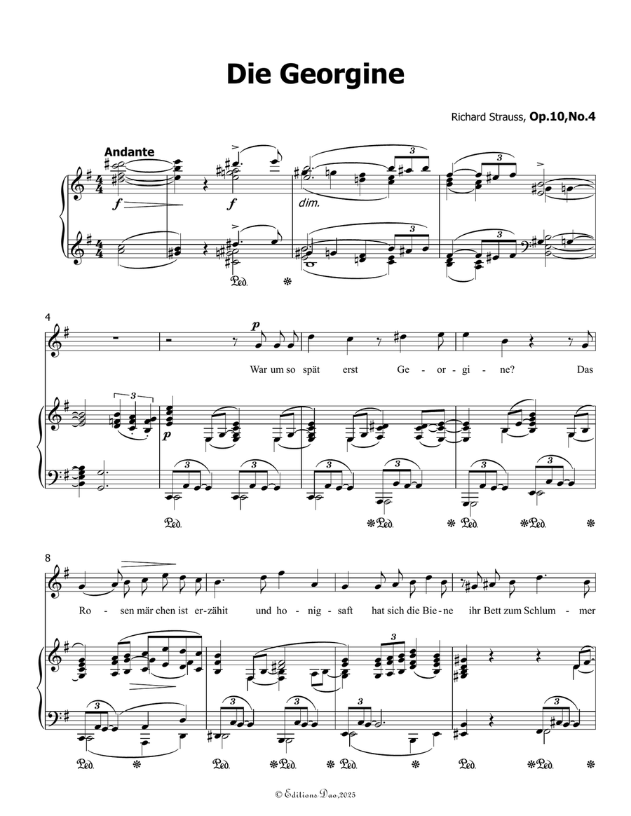 Die Georgine, by Richard Strauss, Op.10 No.4, in e minor Piano, Vocal scores gallery preview page 3
