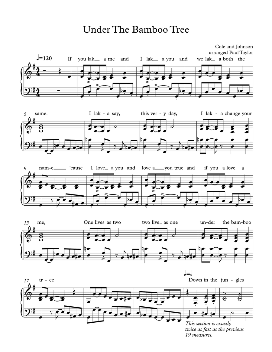 Under the Bamboo Tree Piano Solo scores gallery preview page 1