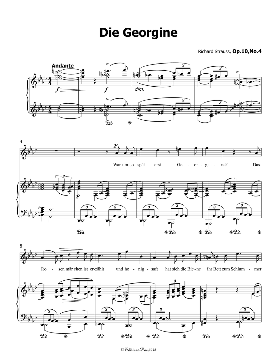 Die Georgine, by Richard Strauss, Op.10 No.4, in f minor Piano, Vocal scores gallery preview page 3