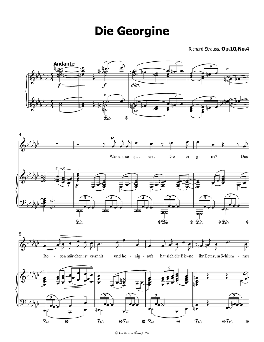 Die Georgine, by Richard Strauss, Op.10 No.4, in e flat minor Piano, Vocal scores gallery preview page 3