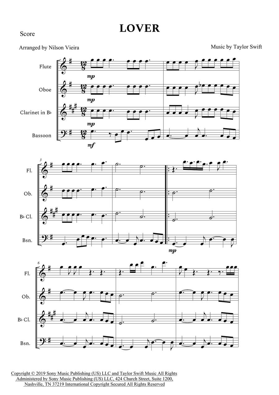 Lover Woodwind Quartet scores gallery preview page 1