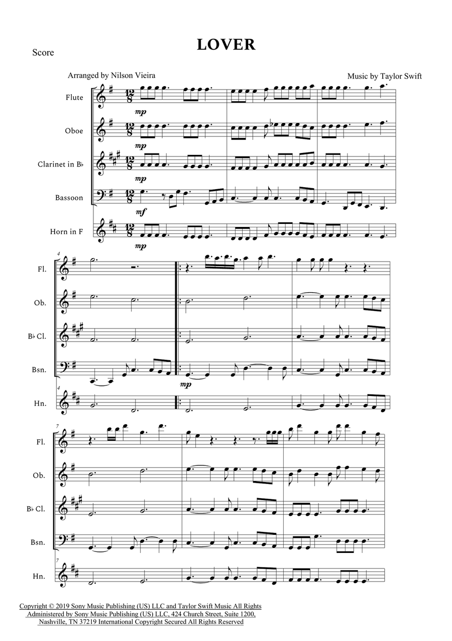 Lover Woodwind Quintet scores gallery preview page 1