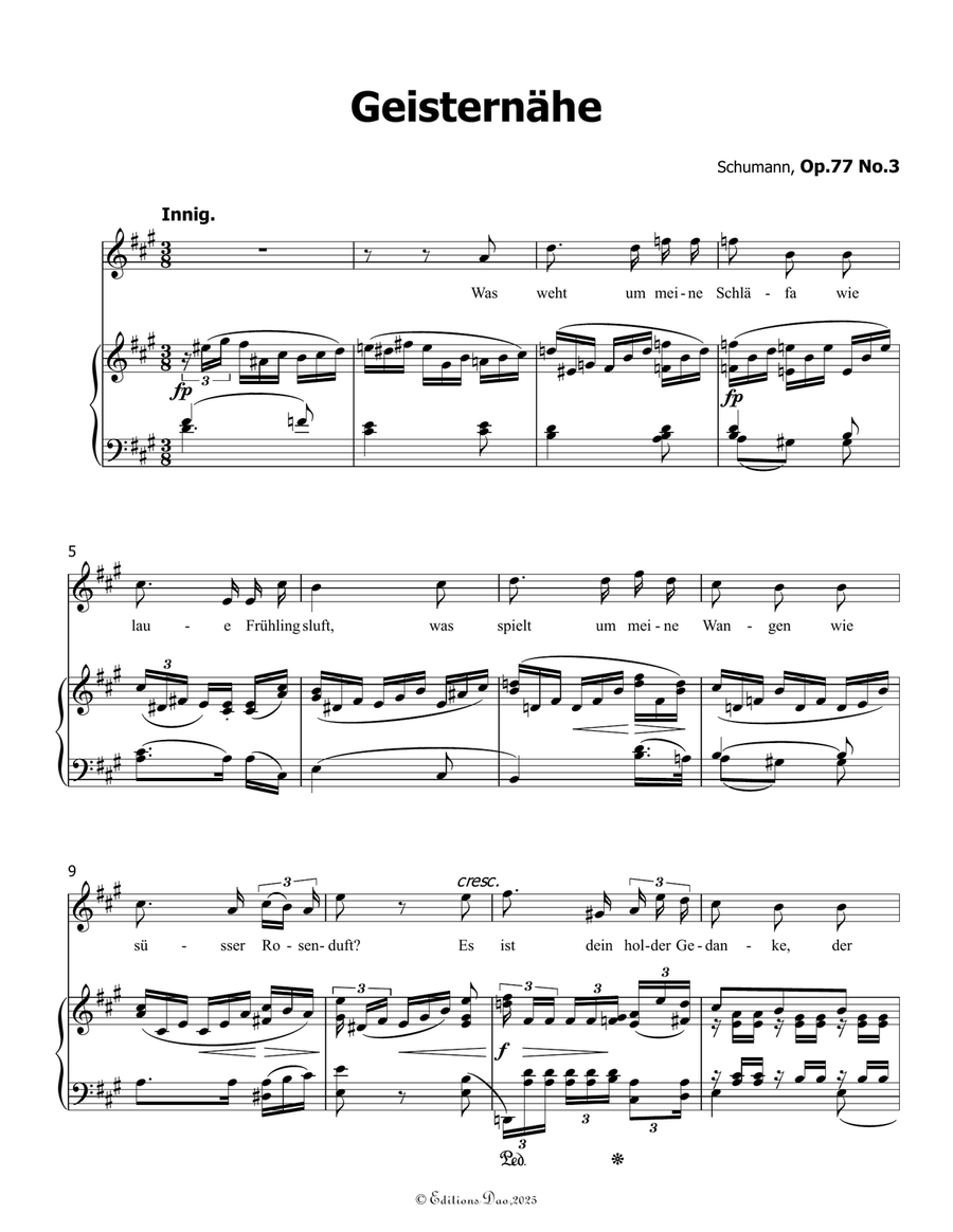 Geisternahe, by Schumann, Op.77 No.3, in A Major Piano, Vocal scores gallery preview page 3