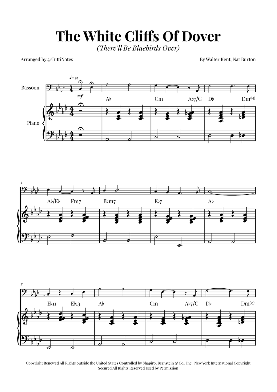 (There'll Be Bluebirds Over) The White Cliffs Of Dover Bassoon scores gallery preview page 1