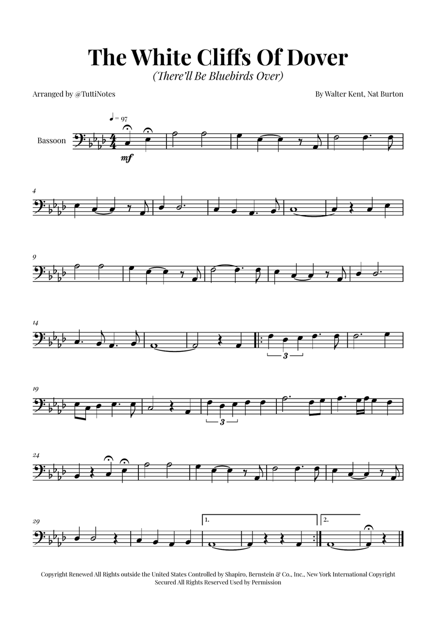 (There'll Be Bluebirds Over) The White Cliffs Of Dover Bassoon Solo scores gallery preview page 1
