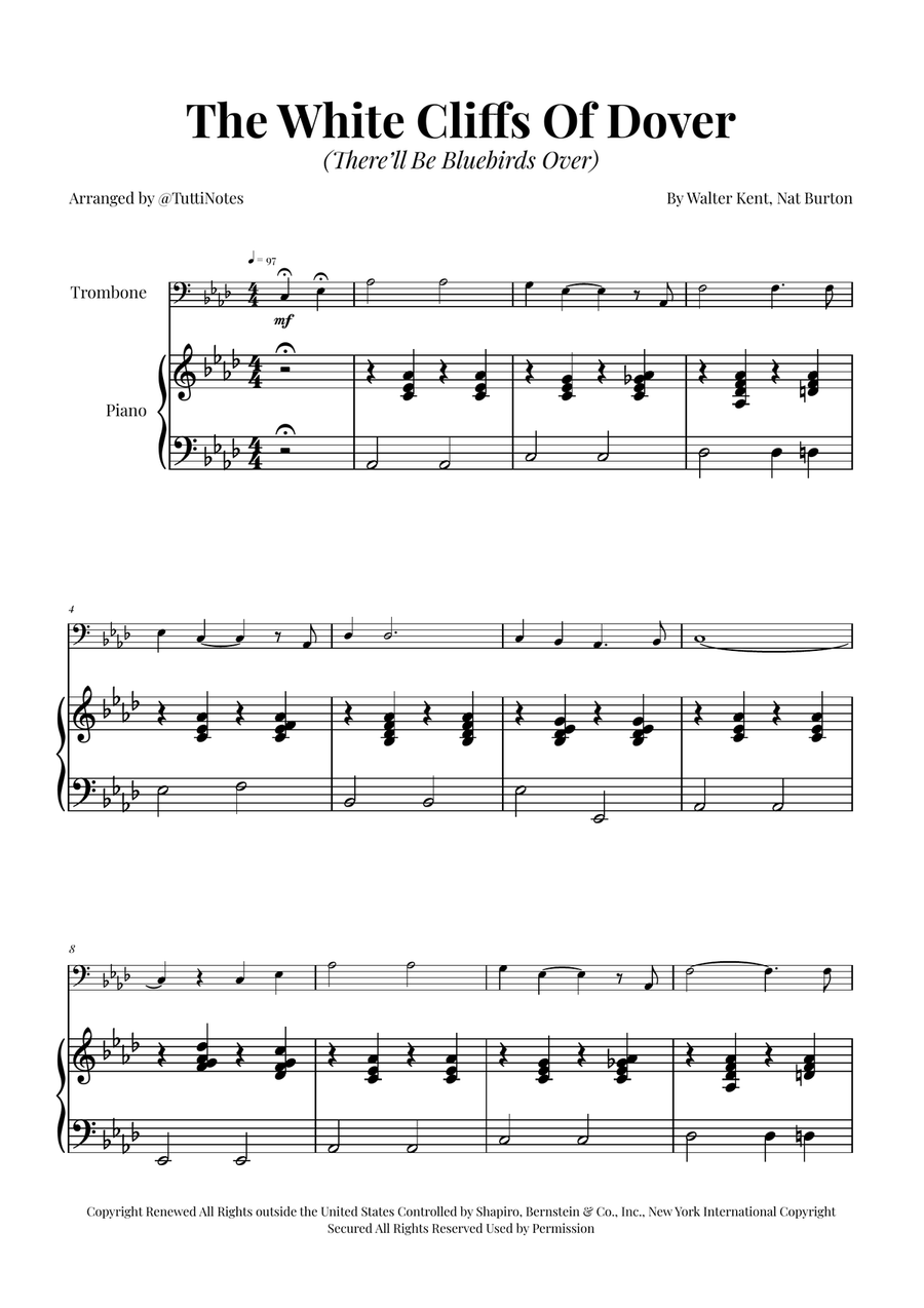 (There'll Be Bluebirds Over) The White Cliffs Of Dover Piano scores gallery preview page 1