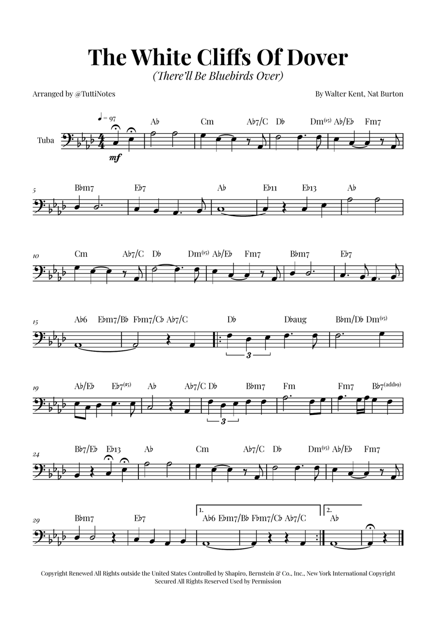 (There'll Be Bluebirds Over) The White Cliffs Of Dover Tuba scores gallery preview page 1