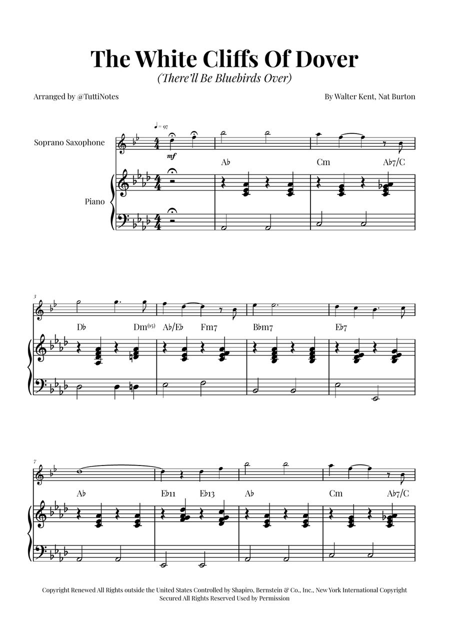 (There'll Be Bluebirds Over) The White Cliffs Of Dover Soprano Saxophone scores gallery preview page 1