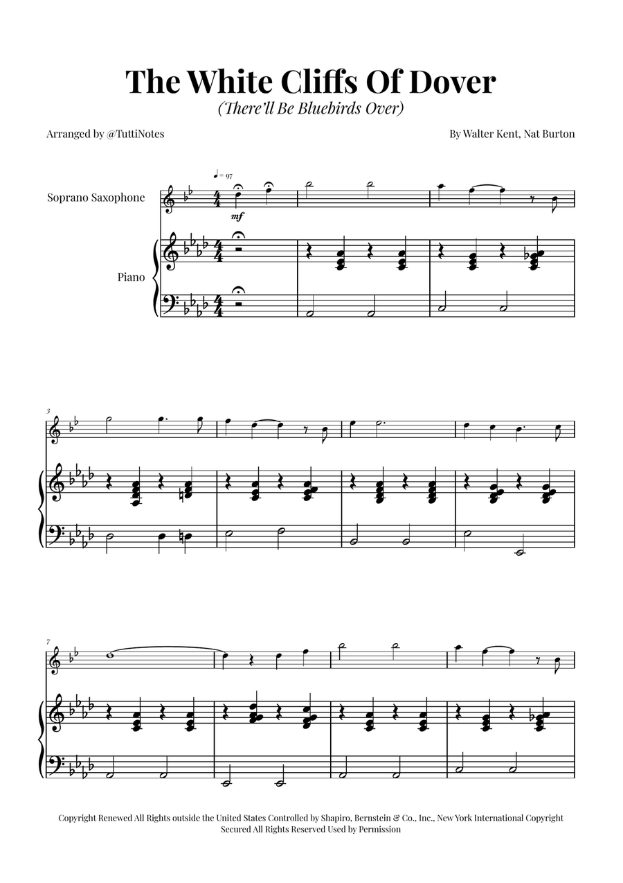 (There'll Be Bluebirds Over) The White Cliffs Of Dover Soprano Saxophone scores gallery preview page 1