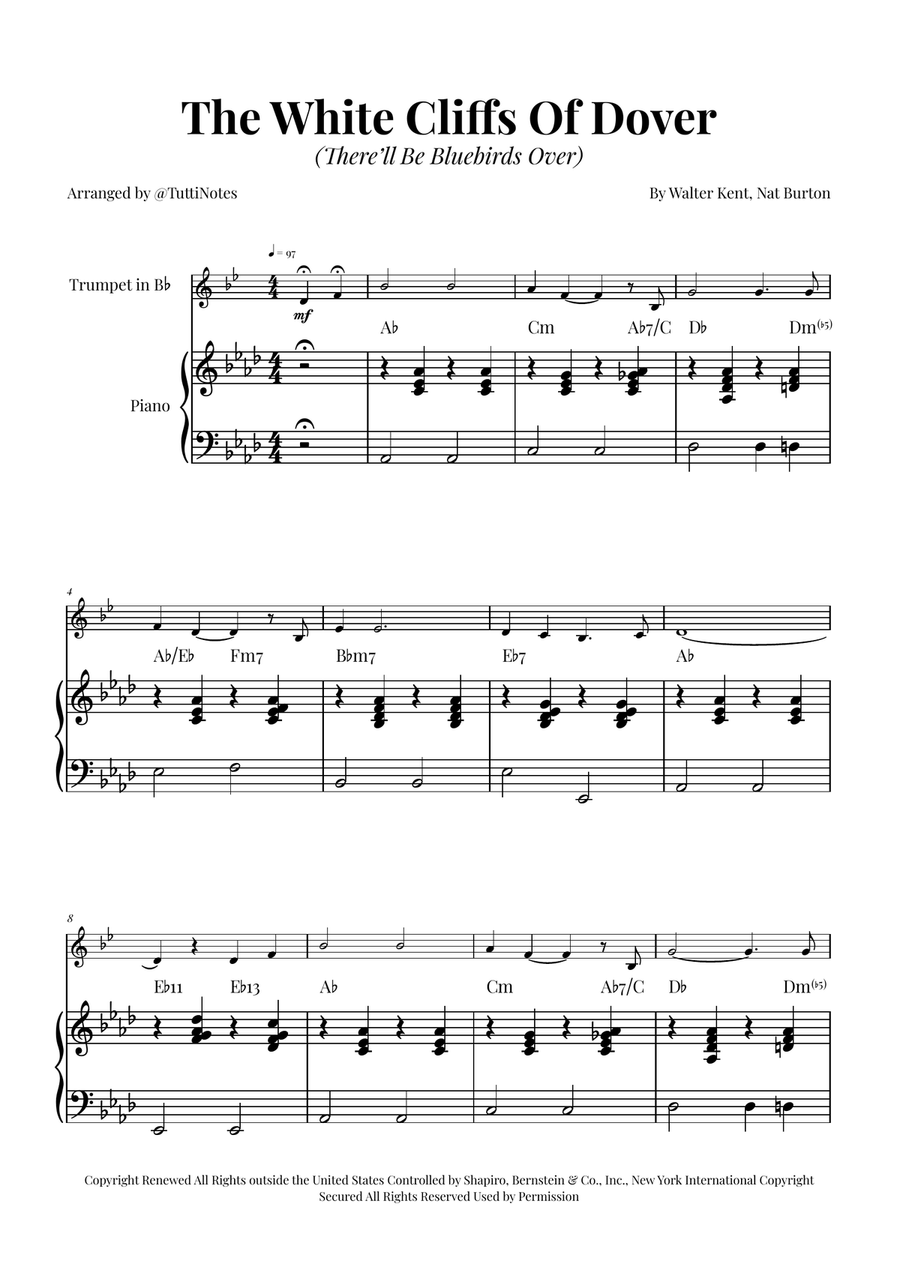 (There'll Be Bluebirds Over) The White Cliffs Of Dover B-Flat Trumpet scores gallery preview page 1