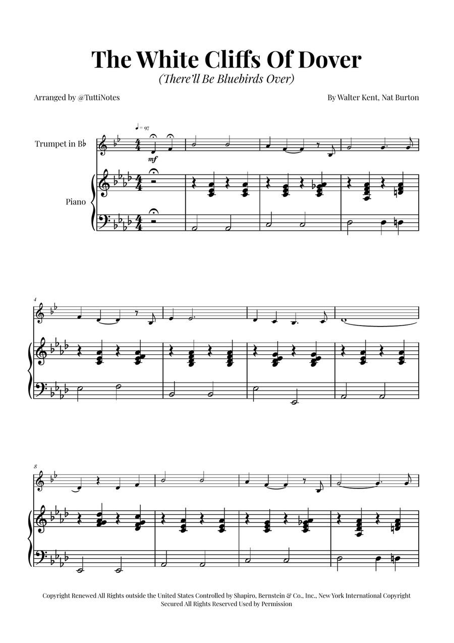 (There'll Be Bluebirds Over) The White Cliffs Of Dover B-Flat Trumpet scores gallery preview page 1