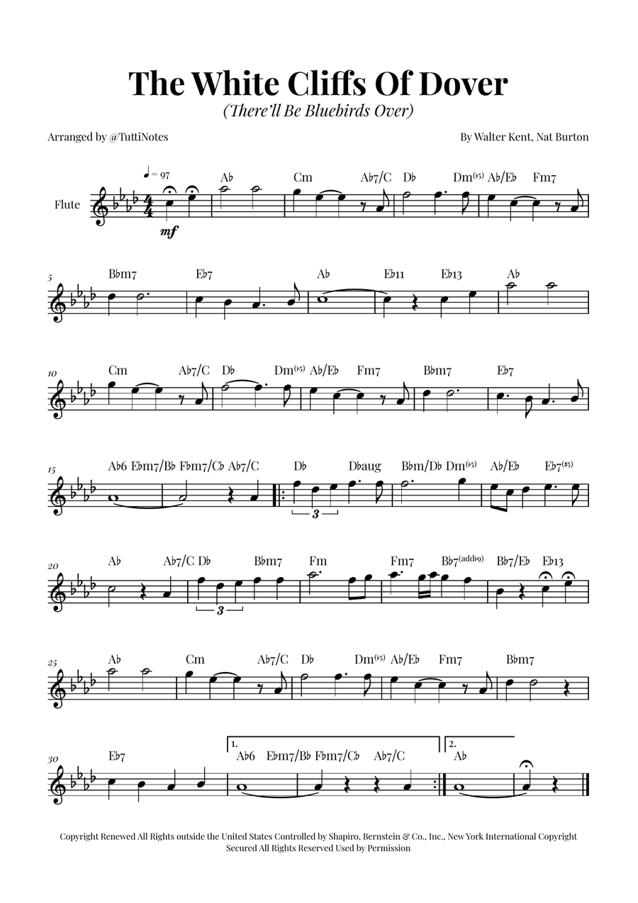 (There'll Be Bluebirds Over) The White Cliffs Of Dover Flute Solo scores gallery preview page 1