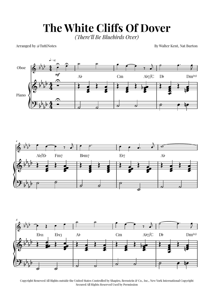 (There'll Be Bluebirds Over) The White Cliffs Of Dover Piano scores gallery preview page 1