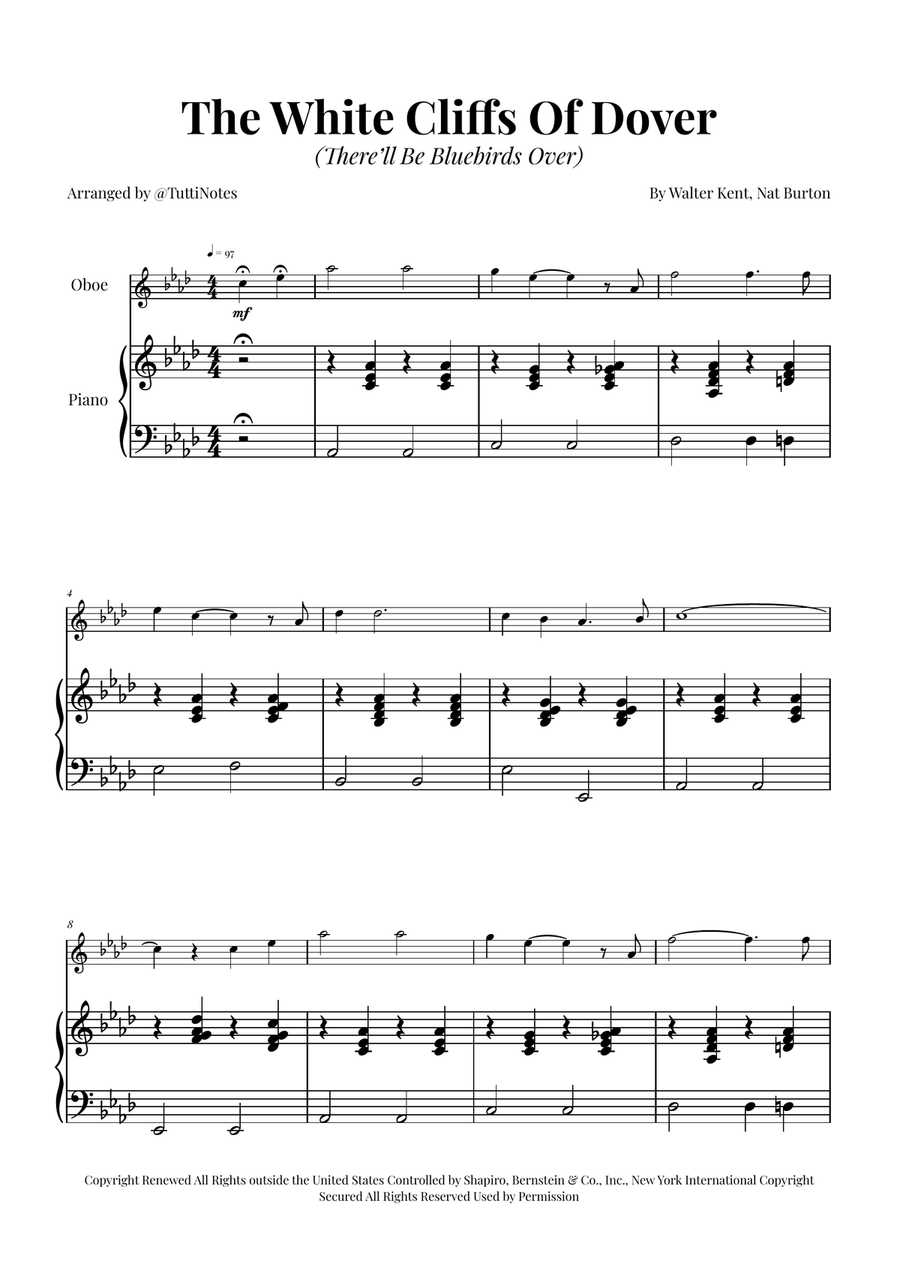 (There'll Be Bluebirds Over) The White Cliffs Of Dover Piano scores gallery preview page 1