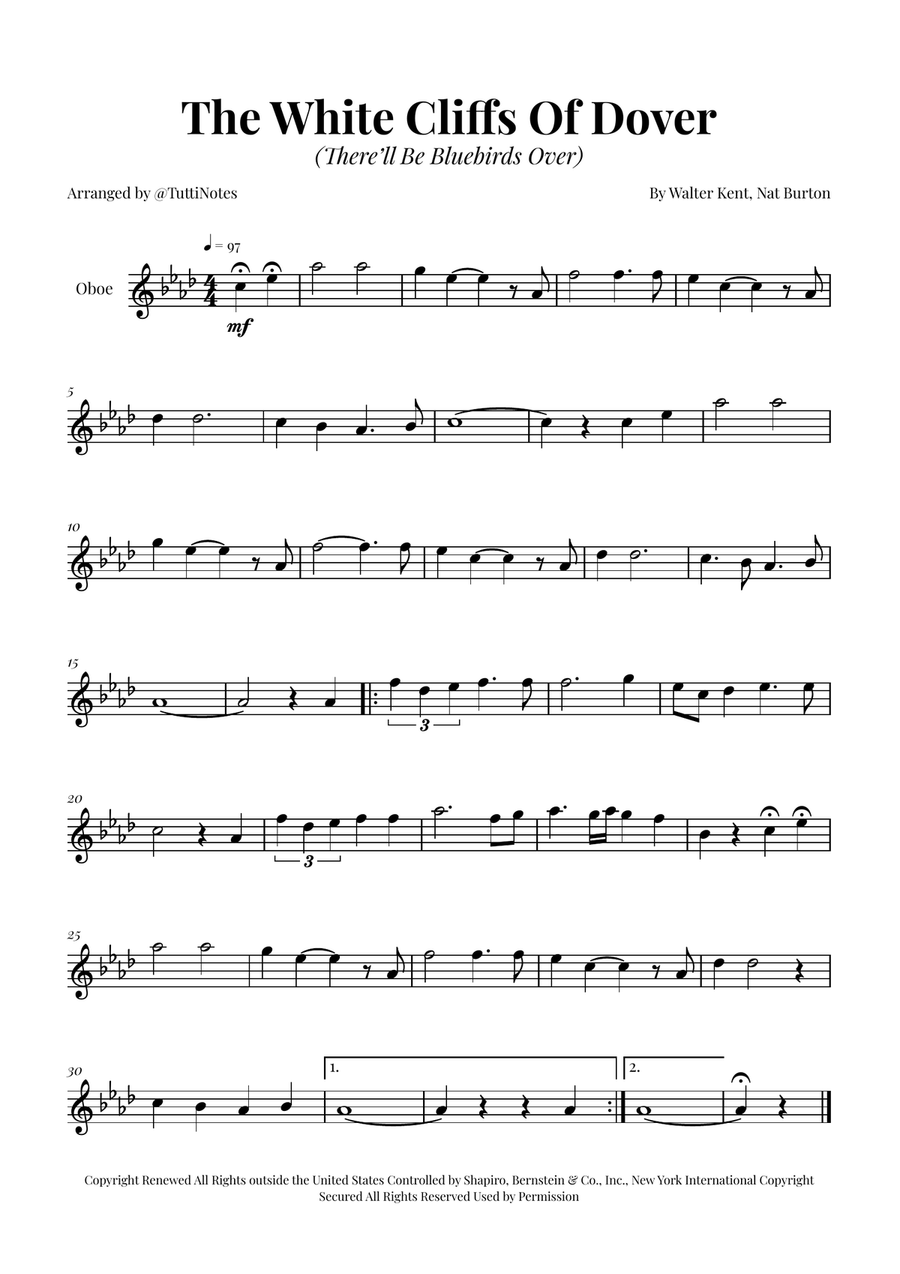 (There'll Be Bluebirds Over) The White Cliffs Of Dover Oboe Solo scores gallery preview page 1