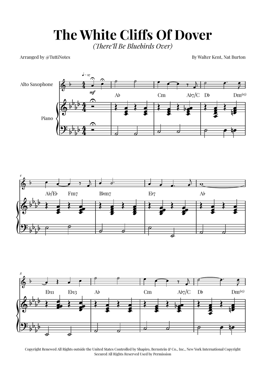 (There'll Be Bluebirds Over) The White Cliffs Of Dover Alto Saxophone scores gallery preview page 1