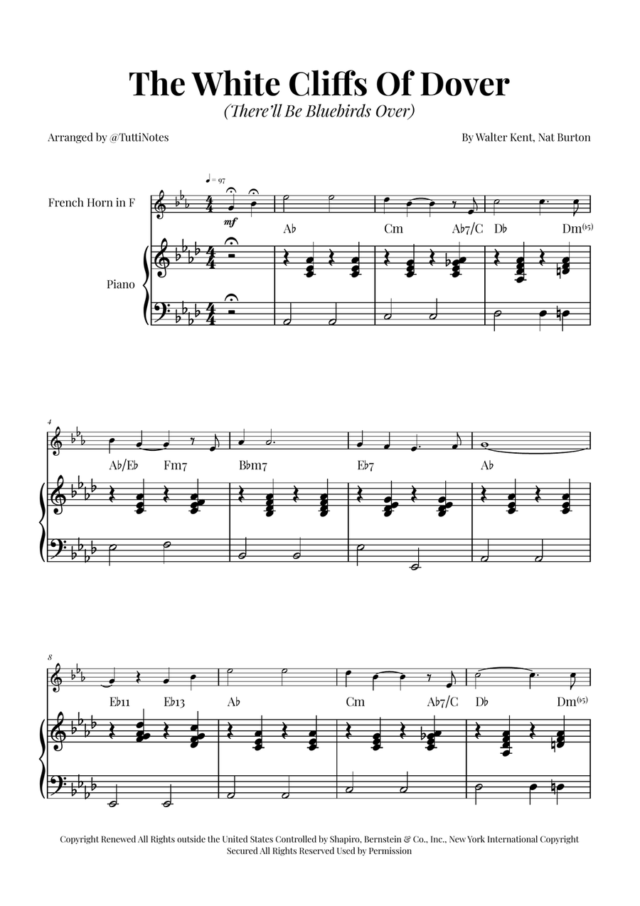 (There'll Be Bluebirds Over) The White Cliffs Of Dover Piano scores gallery preview page 1