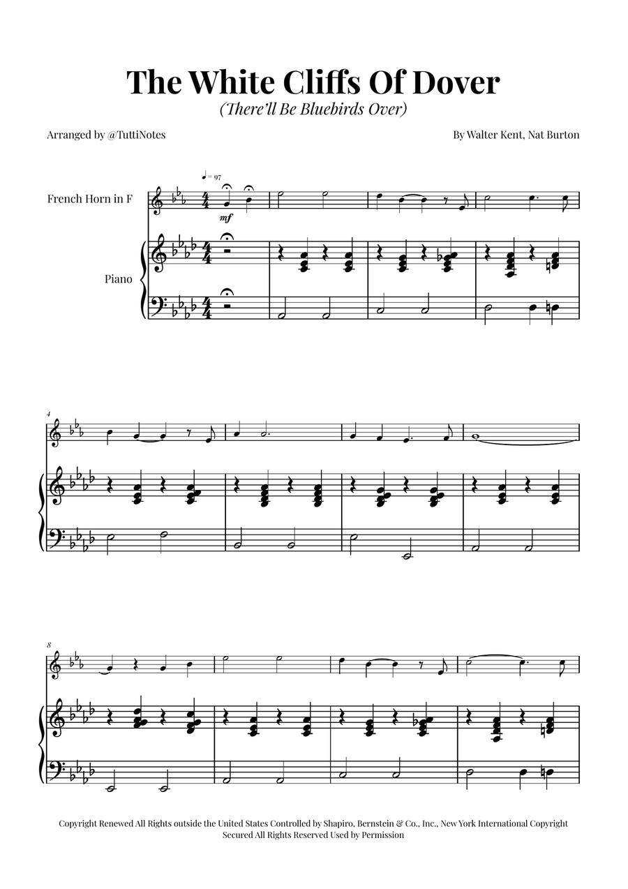 (There'll Be Bluebirds Over) The White Cliffs Of Dover Piano scores gallery preview page 1