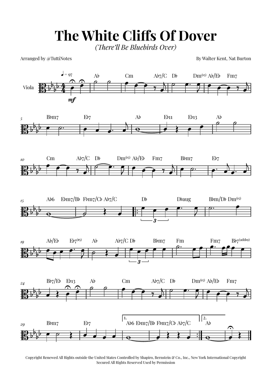 (There'll Be Bluebirds Over) The White Cliffs Of Dover Viola Solo scores gallery preview page 1