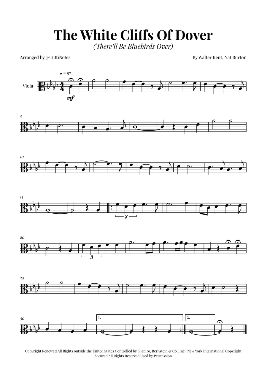 (There'll Be Bluebirds Over) The White Cliffs Of Dover Viola Solo scores gallery preview page 1