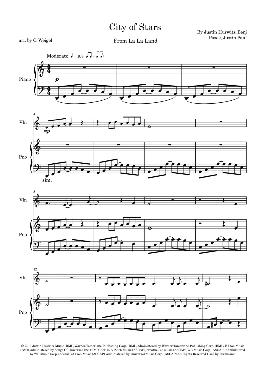 City Of Stars City Of Stars Violin Solo scores gallery preview page 1