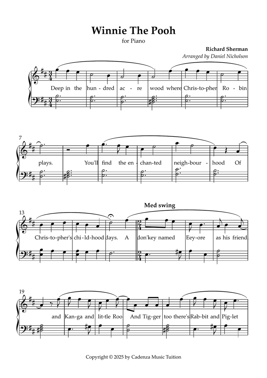 Winnie The Pooh Winnie The Pooh Easy Piano scores gallery preview page 1