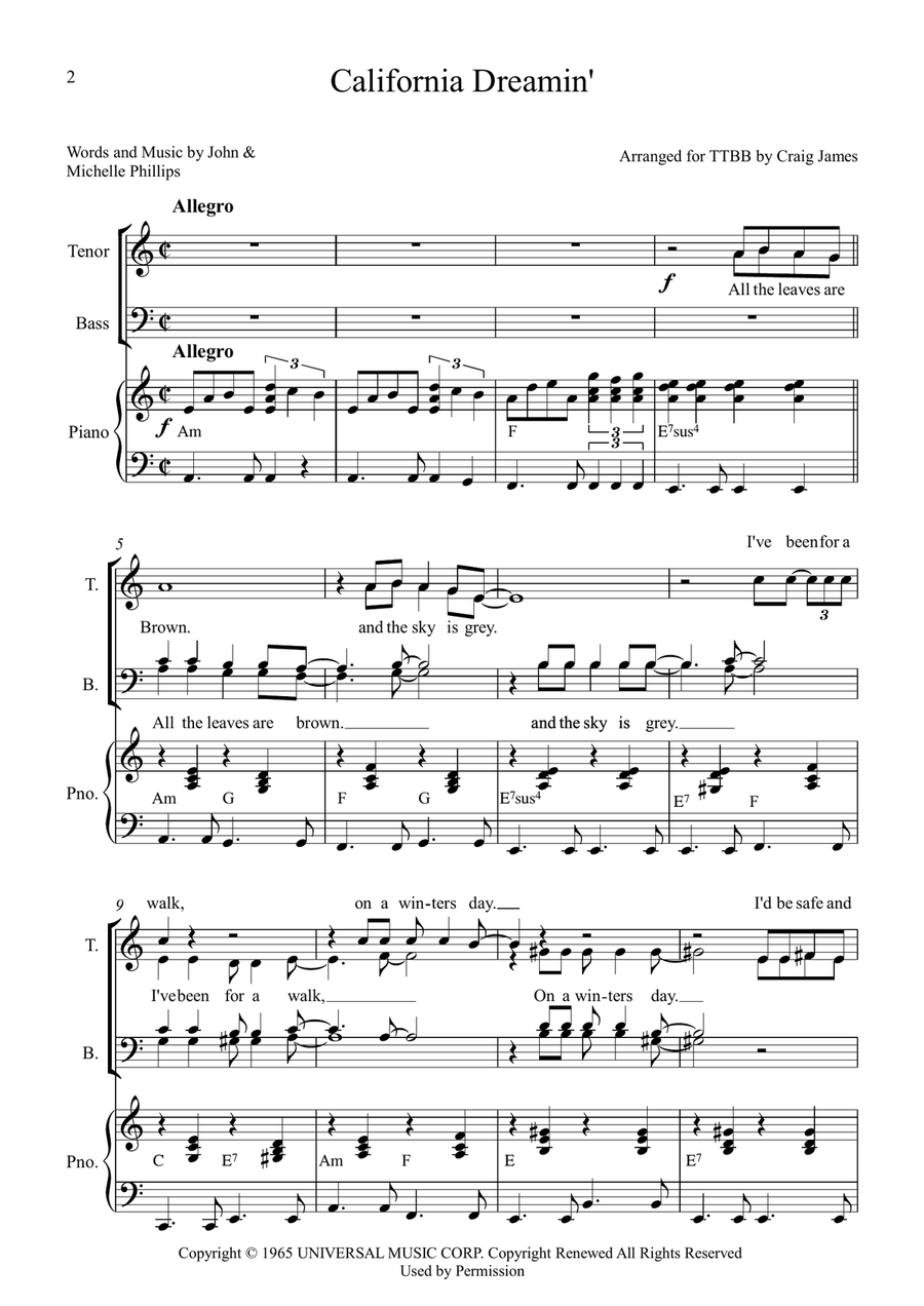 California Dreamin' California Dreamin' TTBB scores gallery preview page 2
