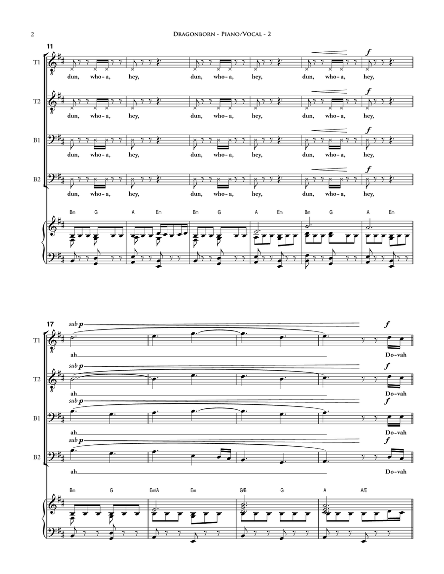 Dragonborn (Skyrim Theme) TTBB scores gallery preview page 2