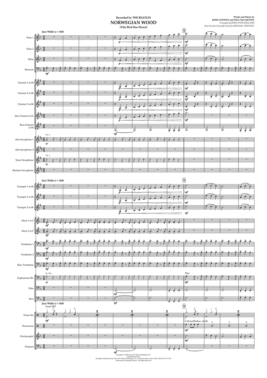Norwegian Wood (This Bird Has Flown) Concert Band scores gallery preview page 1