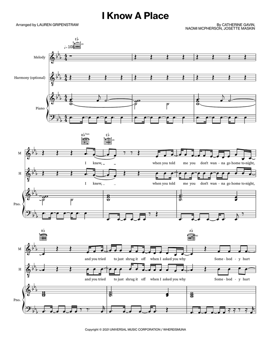 I Know A Place I Know A Place 2-Part scores gallery preview page 1