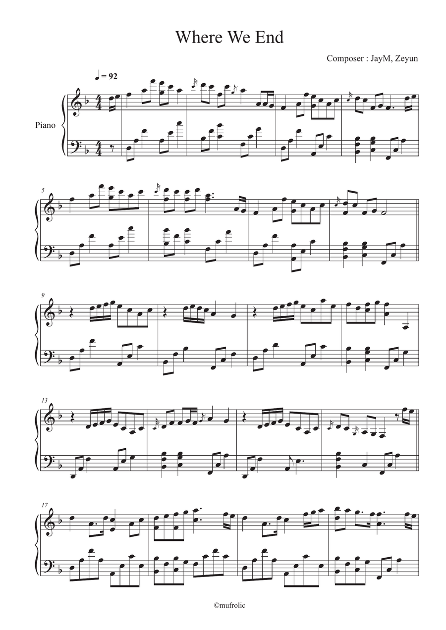 Where We End Where We End Easy Piano scores gallery preview page 1