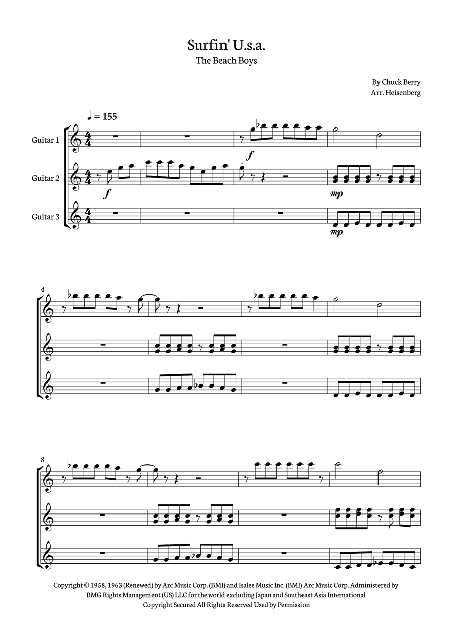 Surfin' U.s.a. Surfin' U.s.a. Guitar Ensemble scores gallery preview page 1