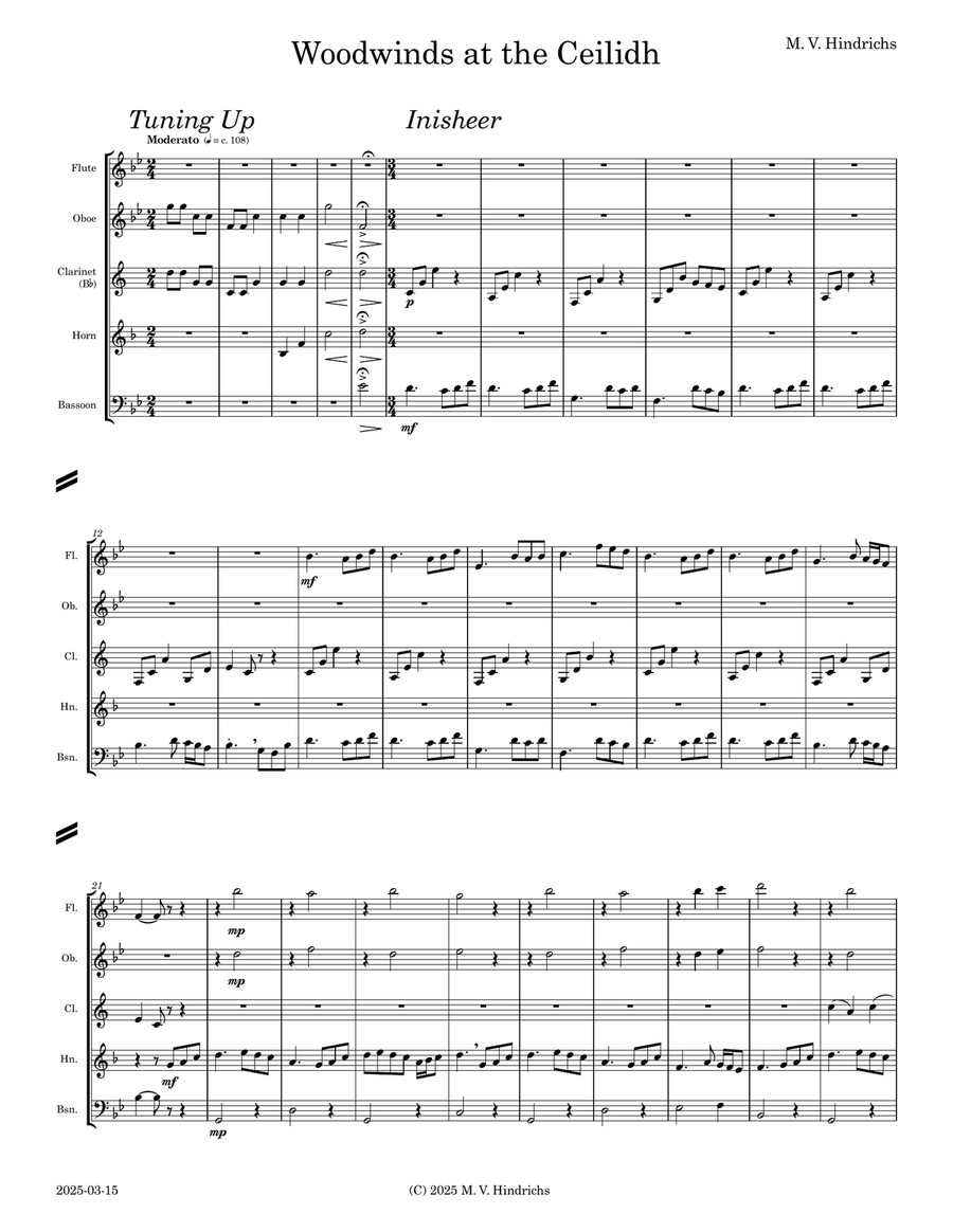 Woodwinds at the Ceilidh Woodwind Quintet scores gallery preview page 1