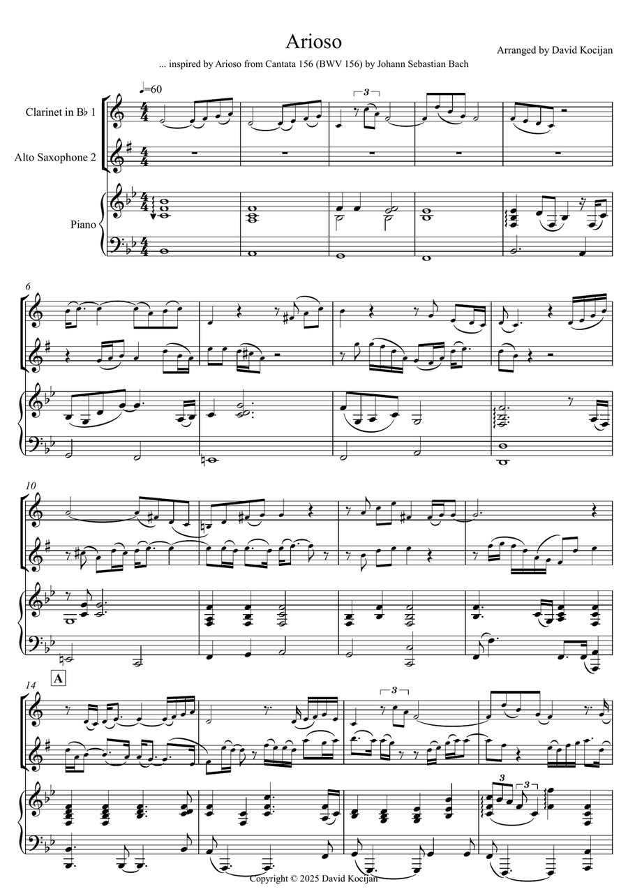 Arioso - TRIO INT (clarinet, alto sax & piano) Woodwind Duet scores gallery preview page 1