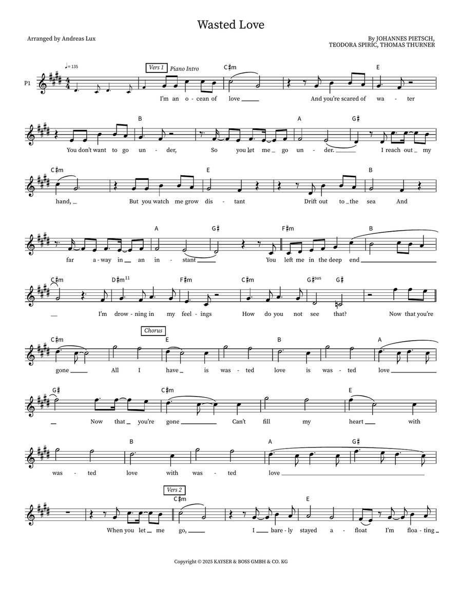 Wasted Love Wasted Love Piano scores gallery preview page 1