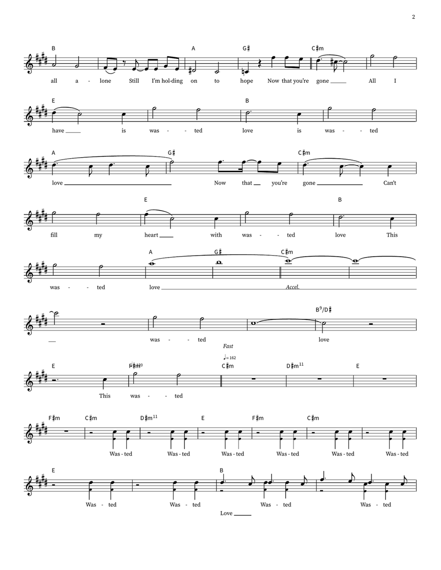 Wasted Love Wasted Love Piano scores gallery preview page 2