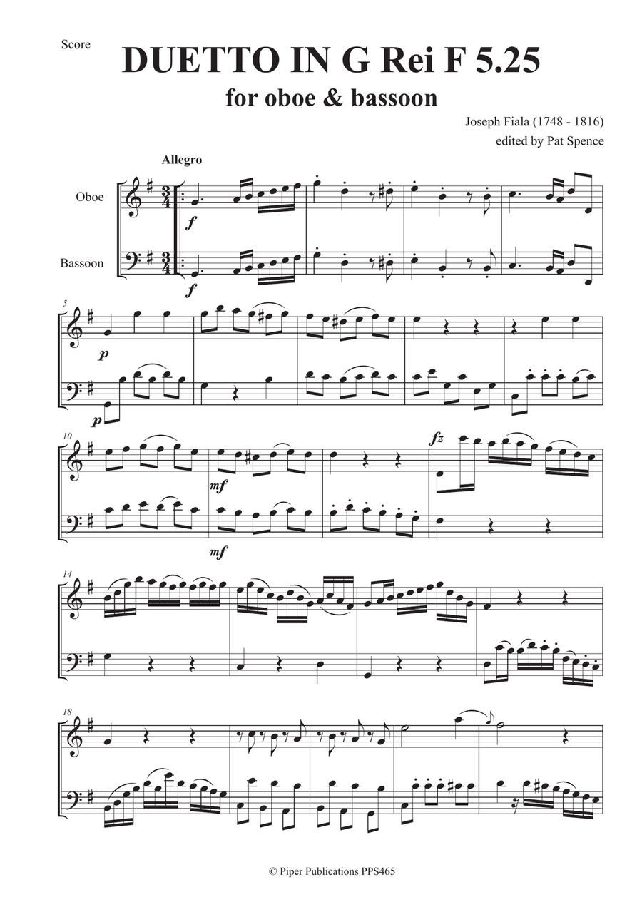FIALA: DUETTO IN G MAJOR Rei F5.25 for oboe and bassoon Woodwind Duet scores gallery preview page 2