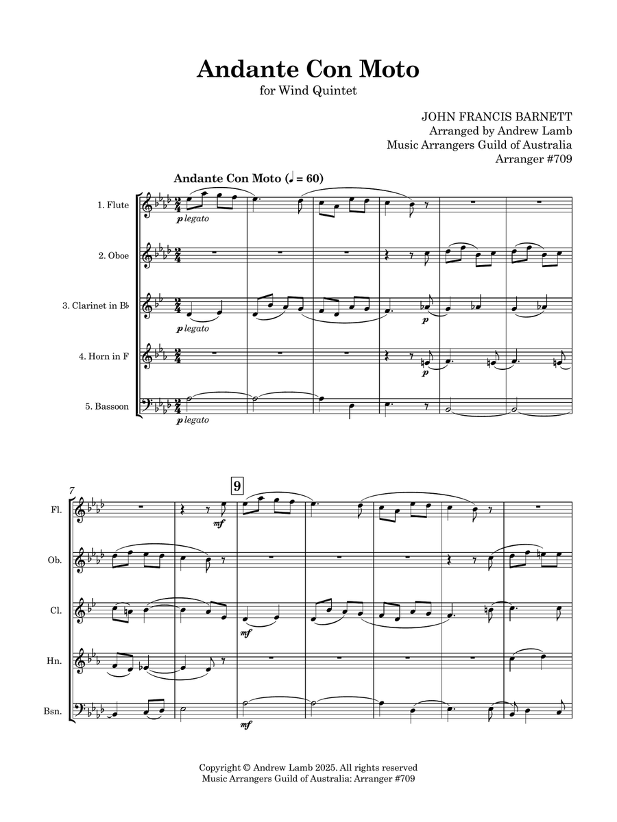 John Barnett | Andante con moto | for Wind Quintet Woodwind Quintet scores gallery preview page 5