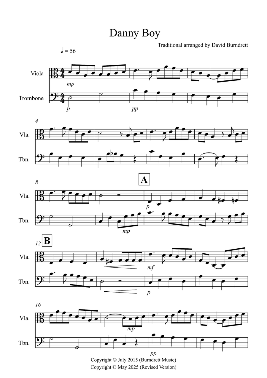 Danny Boy for Viola and Trombone Duet Trombone scores gallery preview page 1